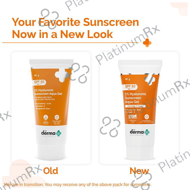 The Derma Co 1% Hyaluronic Sunscreen SPF 50 PA++++ Aqua Gel 30 gm