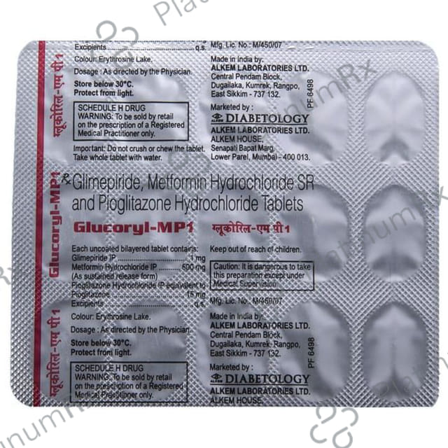 Glucoryl MP1 1/500/15mg Tablet SR 15s