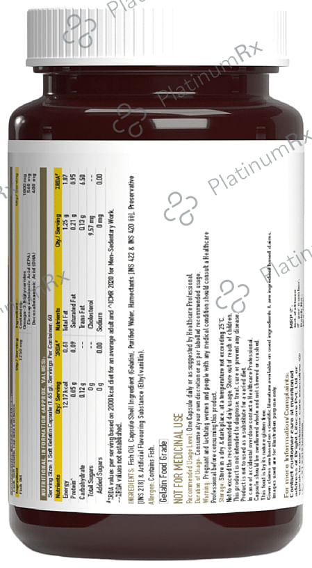 TrueBasics Omega 3 Triple Strength Fish Oil 1250mg - For Brain, Heart & Joints - Soft Gelatin Capsule 60 capsules