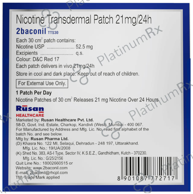 2baconil TTS30 21mg Step 1 Nicotine Transdermal Patch 7s