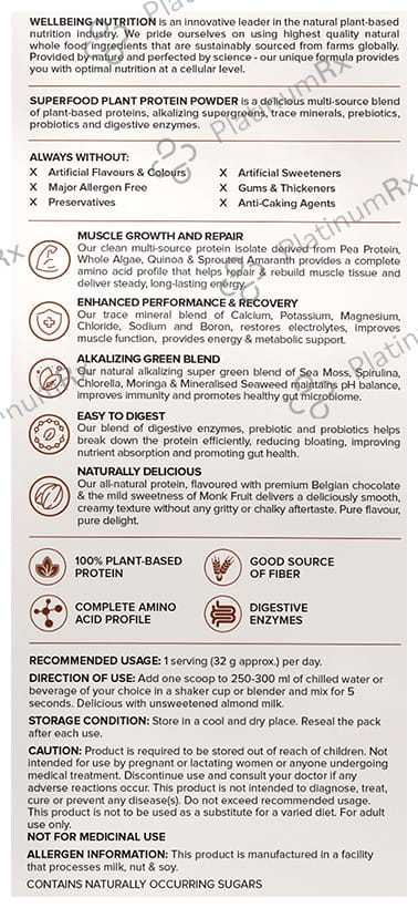 Wellbeing Nutrition Superfood Plant Protein for Muscle Growth & Metabolism - Flavour Powder Dark Chocolate Hazelnut