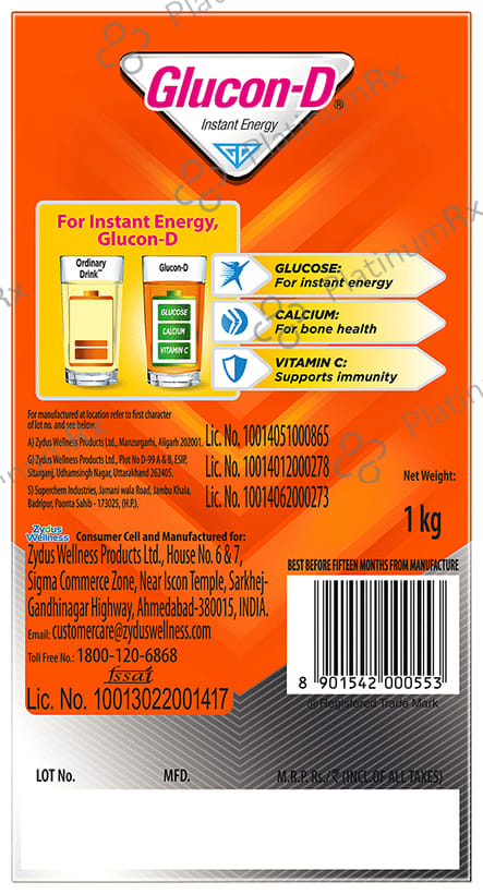 Glucon D with Glucose Tangy Orange Flavour Powder 1kg