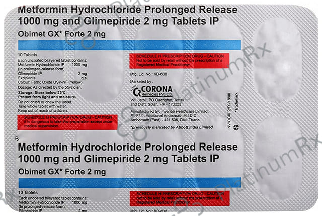 Obimet GX Forte 2 2/1000mg Tablet PR 10s