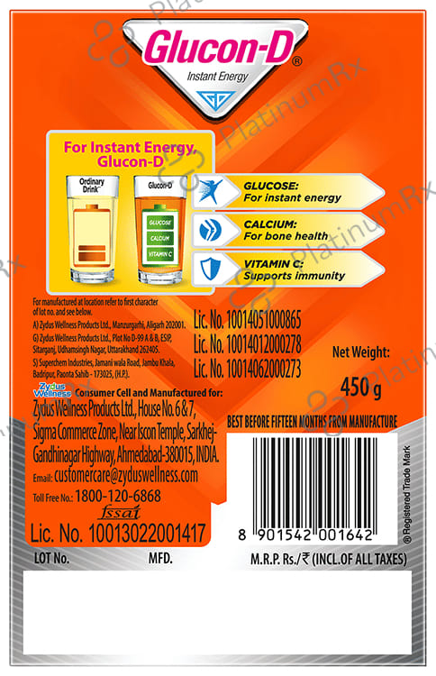 Glucon D with Glucose Tangy Orange Flavour Powder 450gm