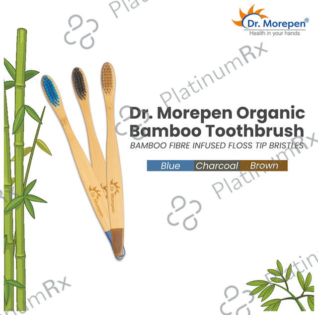 Dr. Morepen Organic Bamboo Toothbrush Adult 1 Medium & 2 Soft Blue, Brown & Charcoal