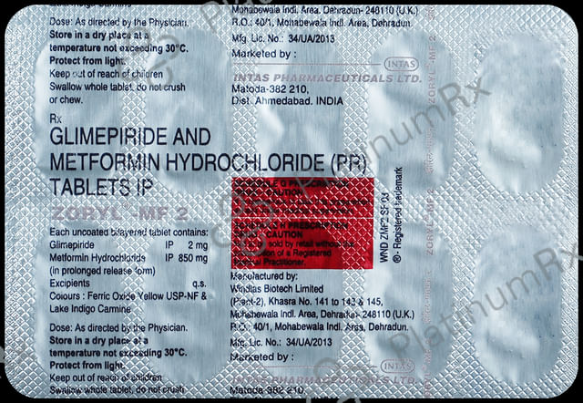 Zoryl MF 2/850mg Tablet PR 10s