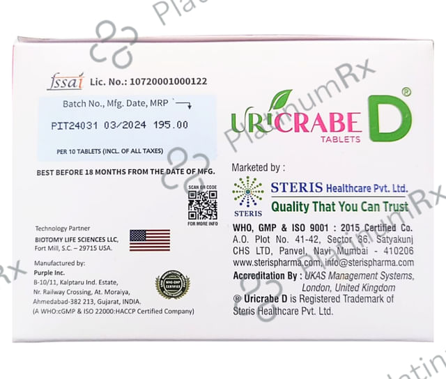 Uricrabe D Cranberry Extract D mannose Tablet 10s