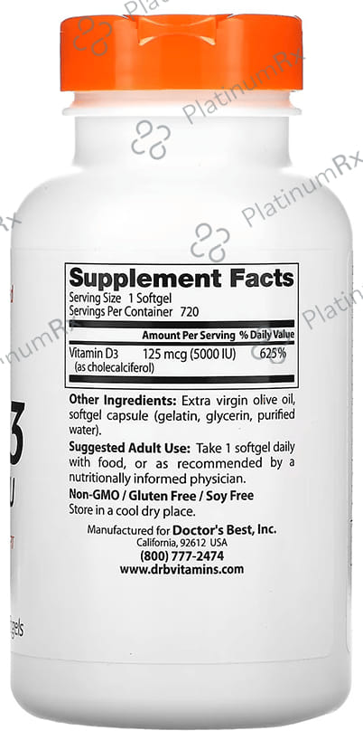 Doctor's Best Vitamin D3 5000IU Softgels - For Immunity, Heart & Bone Health 720 capsules
