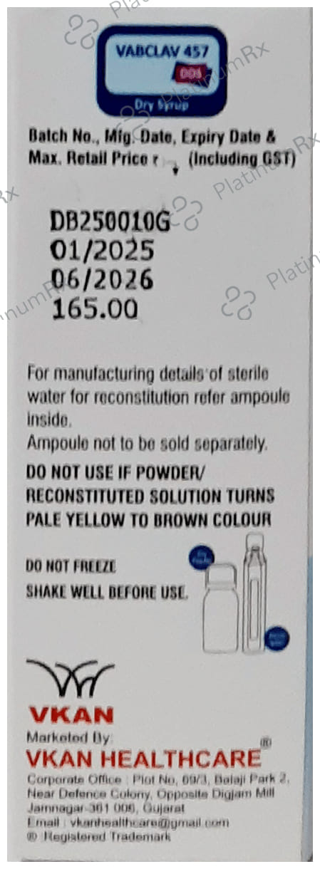 Vabclav 457 400/57mg DDS Dry Syrup Vanilla 30ml