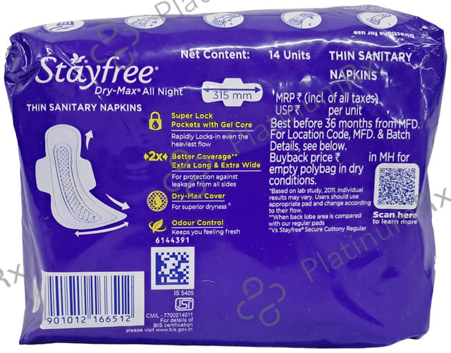Stayfree Dry Max All Night Ultra Dry Pads XXL 14s