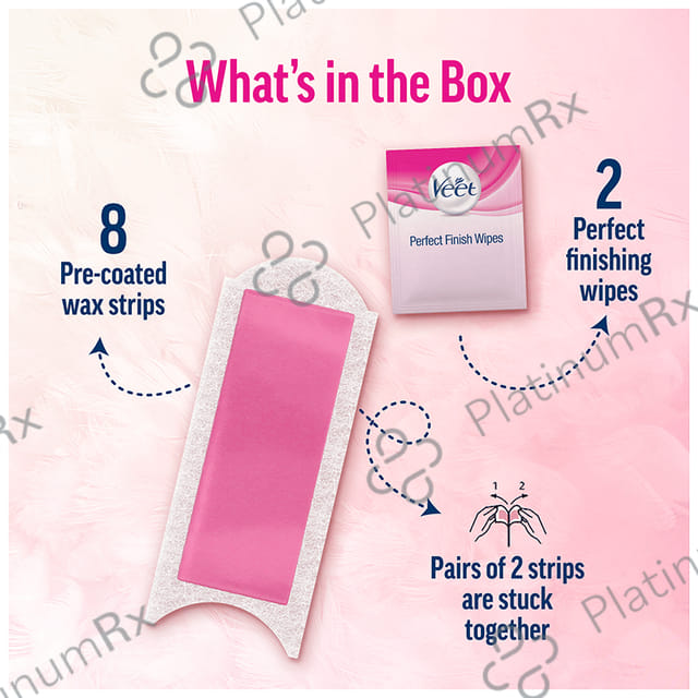 Veet Professional Waxing Strips Kit for Dry Skin, 8 Strips - Gel Wax Hair Removal for Women - Up to 28 Days of Smoothness - No Wax Heater or Wax Beans Required for Normal Skin