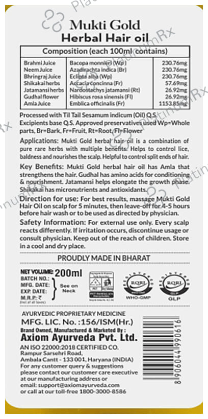 Axiom Mukti Gold Herbal Hair Oil 200 ml