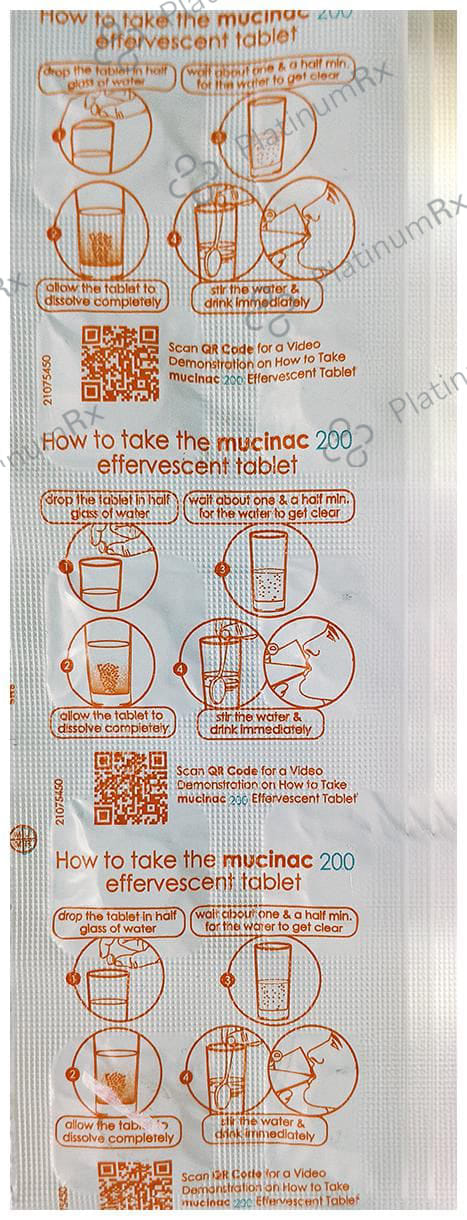Mucinac 200mg Effervescent Tablet Sugar Free 10s