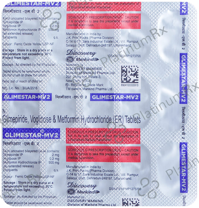 Glimestar MV 2/500/0.2mg Tablet ER 15s