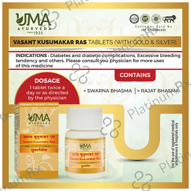 Uma Ayurveda Vasant Kusumakar Ras Tablet (with Gold & Silver)