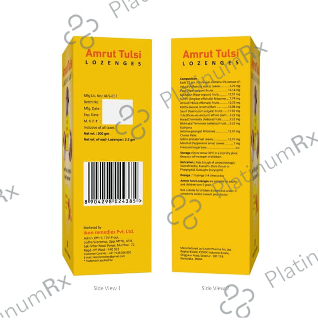 Amrut Tulsi Lozenges (6 Each) Honey Lemon 5 strips