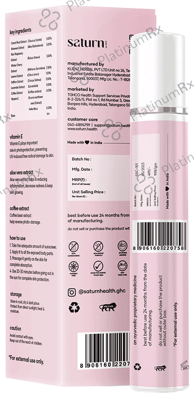 Saturn Sunscreen SPF 50 PA++ Cream 50gm