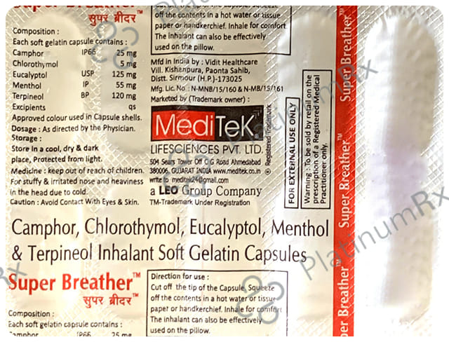 Super Breather Inhalant Soft Gelatin Capsule 20 Soft Gelatin Capsule