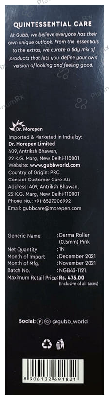 Gubb USA Derma Roller 0.5mm for Face Acne Scars, Skin Ageing & Hair Regrowth Transparent