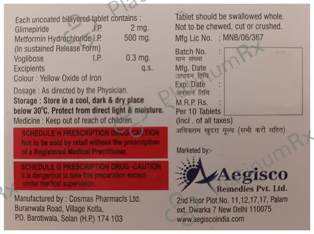 Metgear VG 2/500/0.3mg Tablet SR 10s