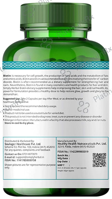 Simply Herbal Biotin 10000mcg - With Keratin & Amino Acids for Hair, Skin & Nails - Capsule