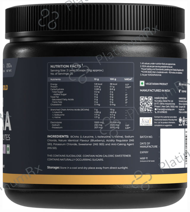 Nutrabay Gold BCAA 4:1:1 + Electrolytes Powder Berry Blast