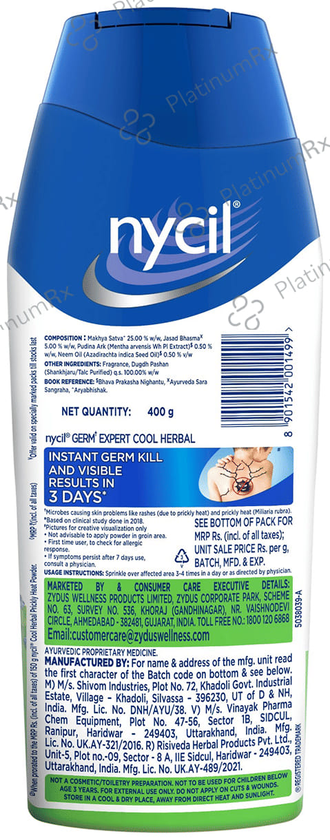 Nycil Germ Expert Prickly Heat Cool Herbal Powder