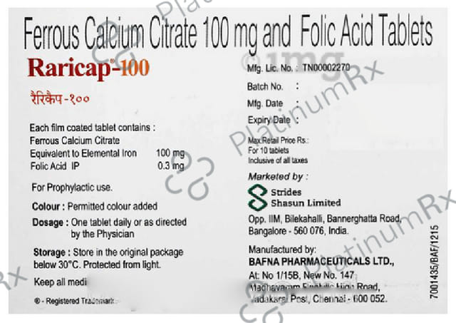 Raricap 25mg/300mcg Tablet 10s