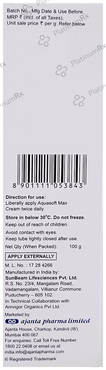 Aquasoft New Aquasoft Max Intensive Moisturising Cream 100gm