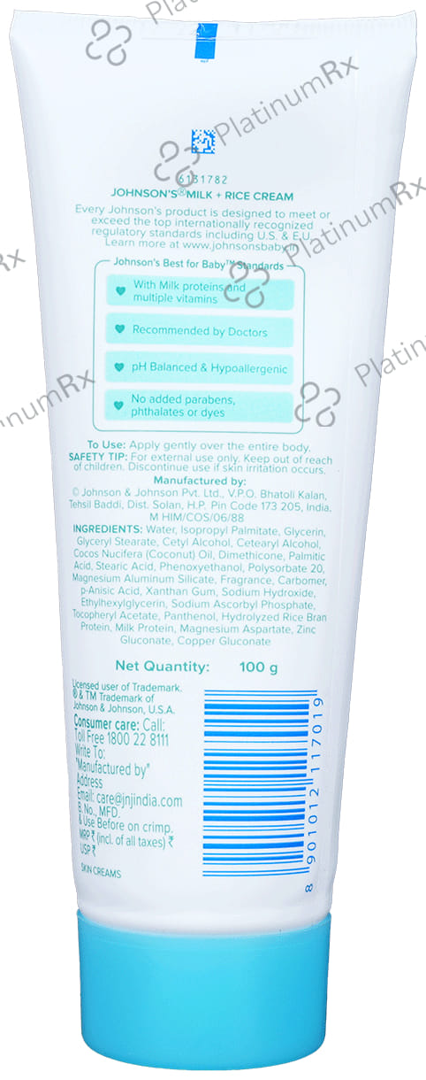 Johnson's Baby Milk + Rice For Baby's Healthy Skin Cream 100gm