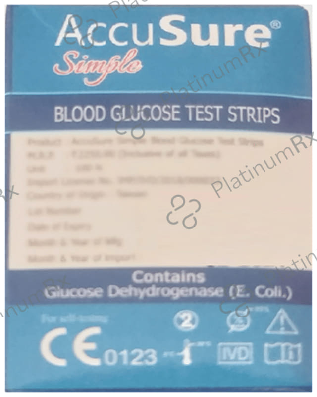 AccuSure Simple Blood Glucose Test Strip (Only Strip) 100 Test