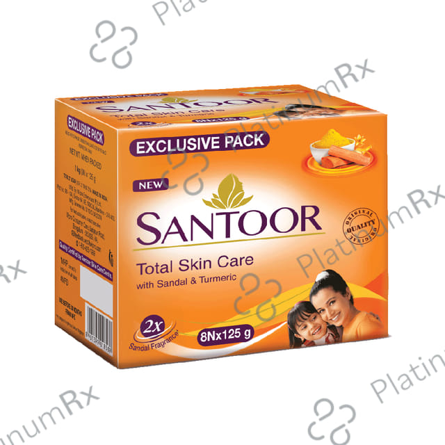 Santoor Total Skin Care with Sandal & Turmeric Soap (125gm Each) 8 Soap