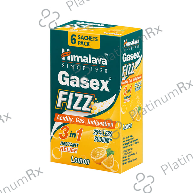Himalaya Gasex Fizz - - Digestive Wellness- Provides Relief from Acidity & Gas (5gm Each) Lemon 6 Sachets