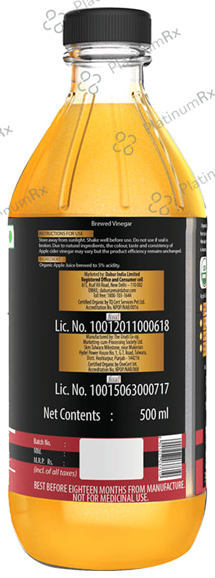 Dabur Himalayan Organic Apple Cider Vinegar ACV with Mother - Raw, Unfiltered & Unpasteurized
