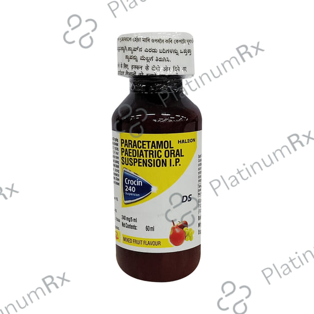 Crocin 240mg DS Suspension Mixed Fruit Flavour 60ml