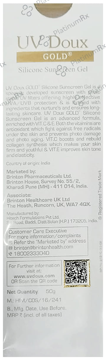 UV Doux Gold Silicone Sunscreen SPF 50 Gel 50gm