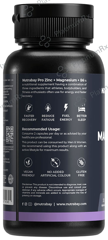 Nutrabay Pro Zinc Magnesium B6 for Recovery, Energy, Sleep Support & Fatigue Reduction - Capsule