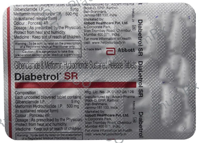 Diabetrol 5/500mg Tablet SR 10s