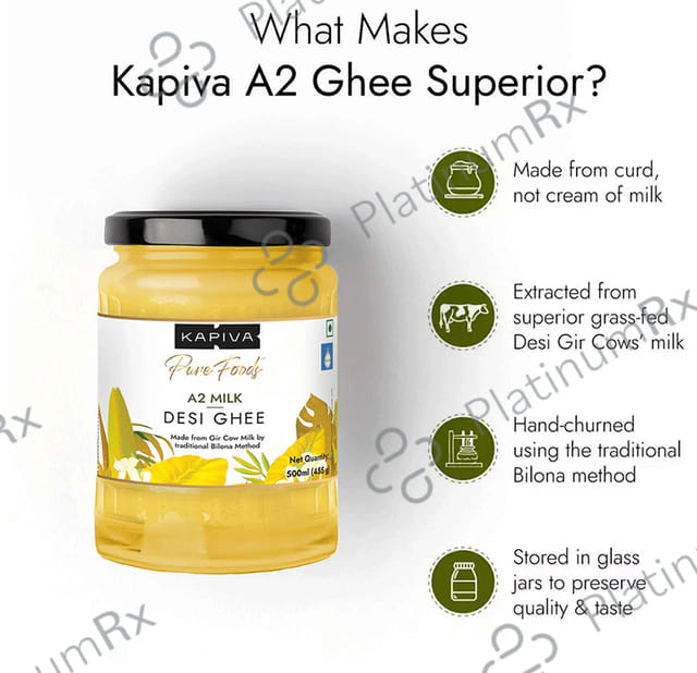 Kapiva A2 Desi Pure Foods 100% Organic Cow Ghee - Good Fats for Healthy Heart
