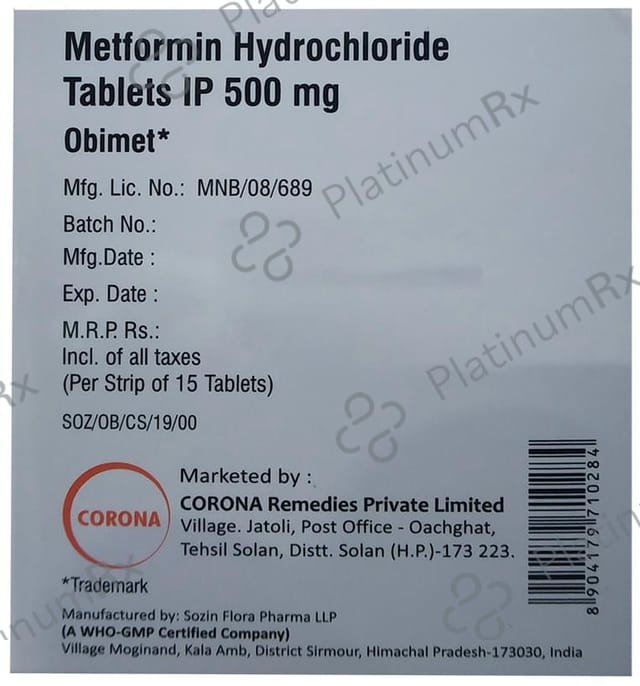 Obimet 500mg Tablet 15s