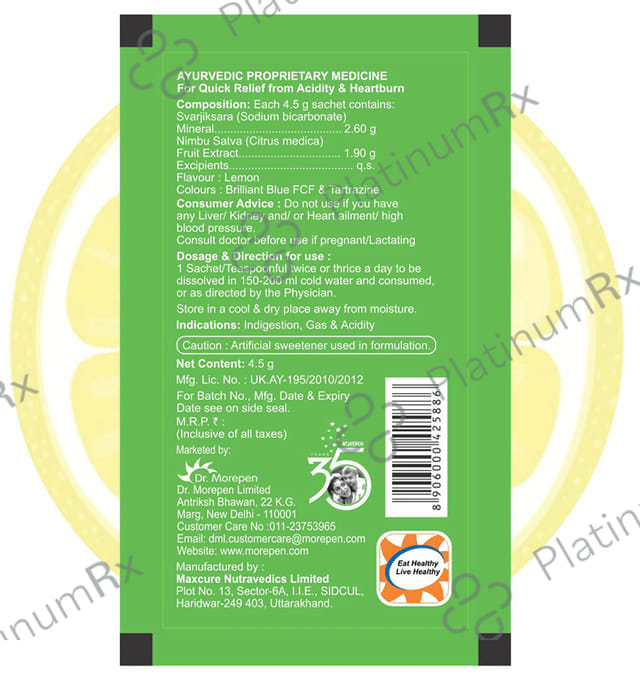 Dr. Morepen Acidity-X Fizz Instant Relief Sachet (4.5gm Each) Refreshing Lemon 5 Sachets