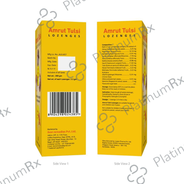 Amrut Tulsi Lozenges (6 Each) Honey Lemon 10 strips