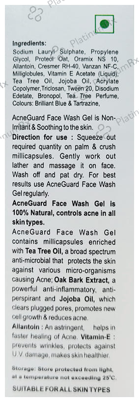 Acneguard Face Wash Gel Clears Acne, Pimples, Clogged Pores 50gm