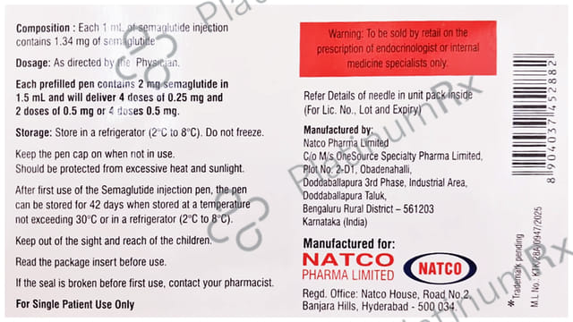 natco pharma semaglutide to launch generic Ozempic at 90% discount as price war begins Semanat 0.25mg/0.5mg Prefilled Pen Injection