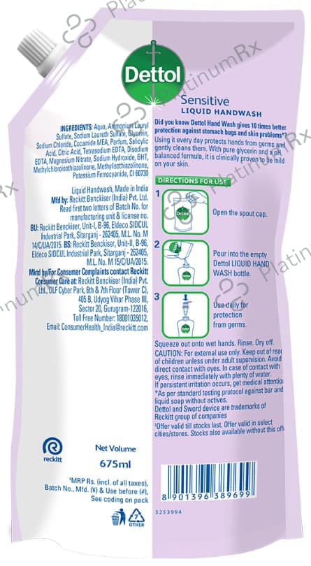 Dettol Sensitive Handwash Refill Liquid 675ml
