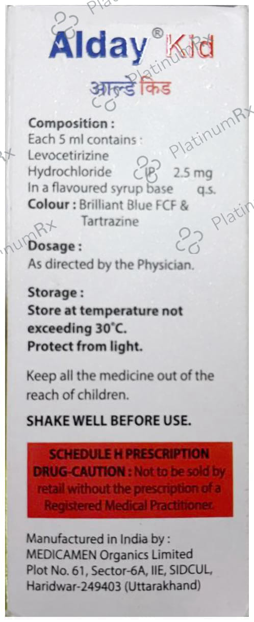 Alday Kid 2.5mg Syrup 60ml S H Pharmaceuticals Ltd.