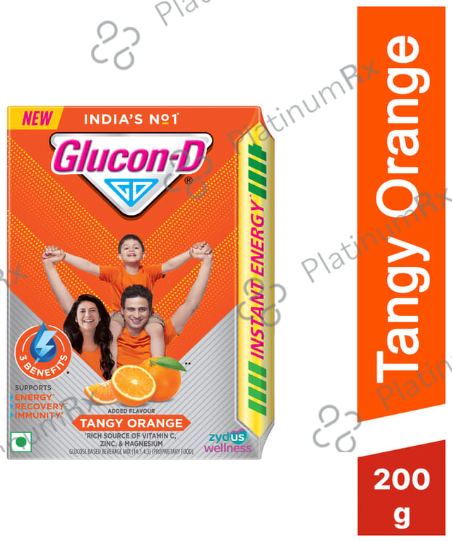 Glucon D with Glucose, Calcium, Vitamin C & Sucrose Flavour Tangy Orange Powder 200gm