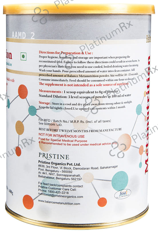 Pristine Balance Metanutrition AAMD 2 Powder (3 Years & Above) for Metabolism - Flavour Vanilla