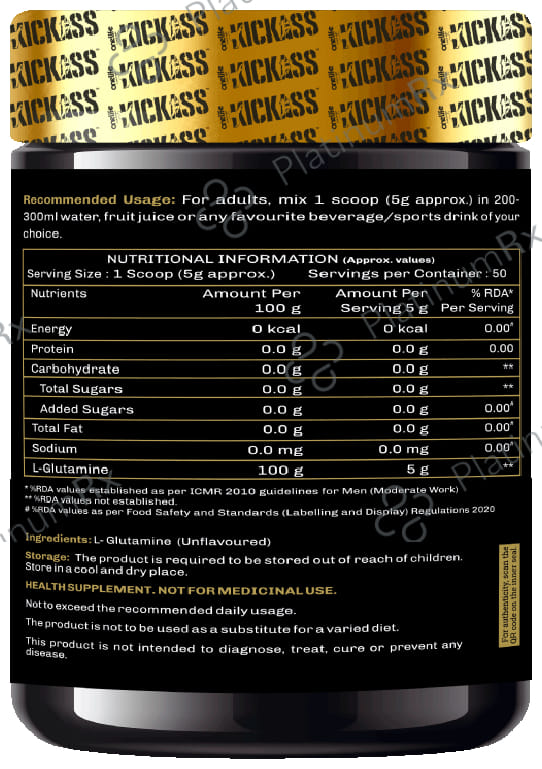 Kickass 100% Raw L-Glutamine 5000mg Powder Unflavored