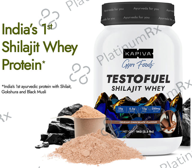 Kapiva TestoFuel Shilajit Whey Protein - Digezyme - Faster Absorption - Boosts Stamina -25gm Protein Powder Belgian Chocolate